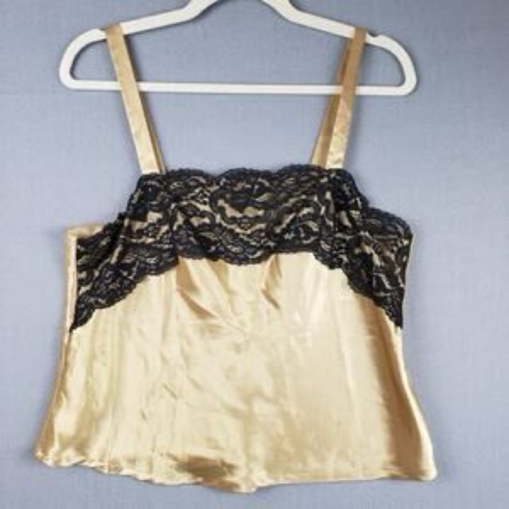 Vintage Vanity Fair Lace Satin Gold Black Camisole FR 34 or US 0-2 XS